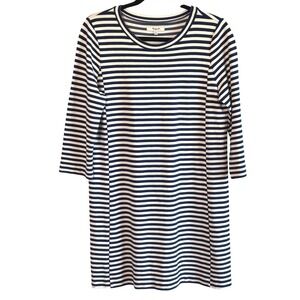 Madewell‎ Navy Blue Ivory Striped 3/4 Sleeve Knit Shift Dress Size M